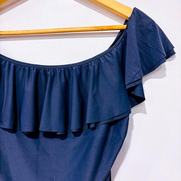 MICHAEL KORS Ruffled One-Piece Swimsuit with Off-Shoulder Neckline | Size 10 * - Picture 4 of 6